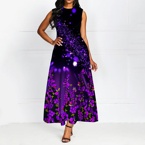 Long Maxi Dress Floral Print Sleeveless Prom Party Dress Women Vintage A Line Female Spring 2023 Vestidos De Fiesta De Noche