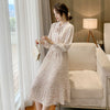 Long Midi Dress Elegant White Floral Bow Tie Pleated Dress Chic Long Sleeve A-Line Slim Casual Dress Autumn Winter 2022 vestido