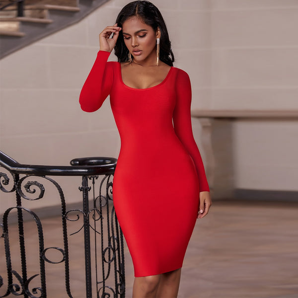 Long Sleeve Bandage Dress 2022 Christmas Year Red Bandage Dress Bodycon Women Autumn Winter Sexy Party Dress Evening Outfits