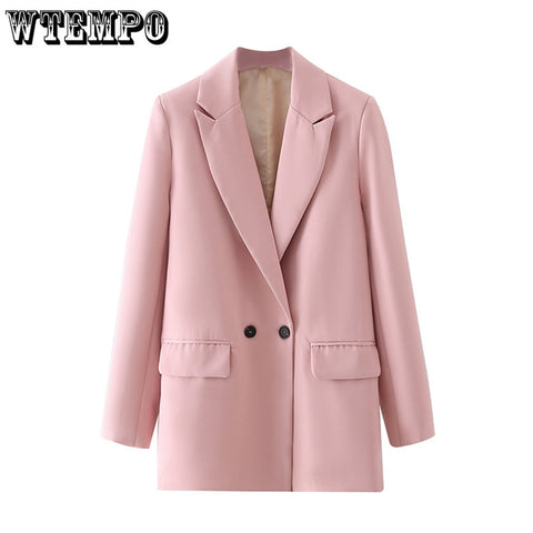 Long Sleeve Blazer Women's Double Breasted Blazer Tops Office Formal Big Pocket Jacket Solid Casual Coats Vintage Y2k Chic Top