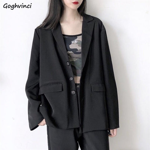 Long Sleeve Blazers Women Simple Black Outwear Single Breasted Spring Autumn Casual Tops Ladies Business Elegant Clothing Korean