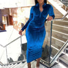 Long Sleeve Bodycon Dress Zipper Polyester Midi Straight Bodycon Dress Spring/Autumn Women V-Neck Machine Washable Casual