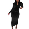 Long Sleeve Bodycon Dress Zipper Polyester Midi Straight Bodycon Dress Spring/Autumn Women V-Neck Machine Washable Casual