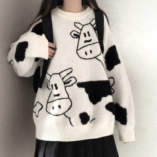 Long Sleeve Cartoon Sweater Pullover Autumn Winter Sweet Pullover Sweater Female Student Korean Style Loose Kawaii Sweater Coats