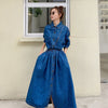 Long Sleeve Denim Dress Women 2022 Spring Summer  Korean Style Maxi Ankle-Length Jeans Ladies Clothes  Outwear