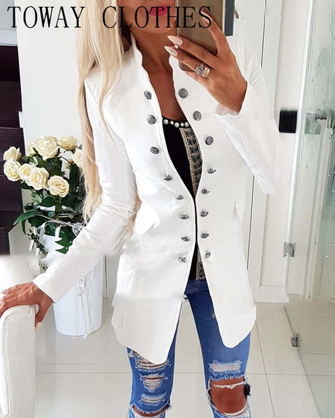 Long Sleeve Double Breasted Flap Detail Coat