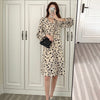Long Sleeve Dress Women Floral Print Spring Basic Slim Temperament Lightweight V-neck Elegant Sweet Lady Dresses Apricot Classy