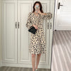 Long Sleeve Dress Women Floral Print Spring Basic Slim Temperament Lightweight V-neck Elegant Sweet Lady Dresses Apricot Classy