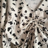 Long Sleeve Dress Women Floral Print Spring Basic Slim Temperament Lightweight V-neck Elegant Sweet Lady Dresses Apricot Classy