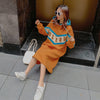 Long Sleeve Dress Women Loose Fall Warm All-match Korean Style Midi Thickening Baggy Plus Size 4XL Basic Patchwork Orange