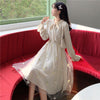 Long Sleeve Dress Women Patchwork Bow Collar Embroidery Elegant College Trendy Causal Holiday Ulzzang Empire Lovely Fall Apricot