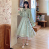 Long Sleeve Dress Women Patchwork Bow Collar Embroidery Elegant College Trendy Causal Holiday Ulzzang Empire Lovely Fall Apricot