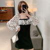 Long Sleeve Dresses Women All-match Patchwork Leisure Mini Panelled Square Collar Elegant Female Vestido Korean Style Cozy New