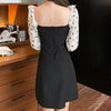 Long Sleeve Dresses Women All-match Patchwork Leisure Mini Panelled Square Collar Elegant Female Vestido Korean Style Cozy New