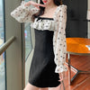 Long Sleeve Dresses Women All-match Patchwork Leisure Mini Panelled Square Collar Elegant Female Vestido Korean Style Cozy New