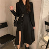 Long Sleeve Dresses Women Classy Vestidos 2022 Mujer Elegant Sashes Side Slit A-Line Charm Vintage Midi Black Empire BF Notched