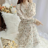 Long Sleeve Dresses Women Design Midi V-neck Temperament Floral French Style Holiday Cozy All-match Leisure College Lady Ins New