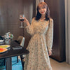 Long Sleeve Dresses Women Design Midi V-neck Temperament Floral French Style Holiday Cozy All-match Leisure College Lady Ins New