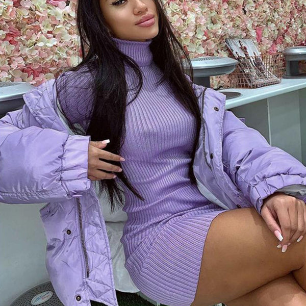 Long Sleeve Mini Dress Sexy Sweater Dress Women Knitted Turtleneck Slim Holiday Robe Club Vestidos Female Dresses Woman