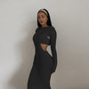 Long Sleeve Knitted Maxi Dress for Women 2023 Spring Sexy Bodycon Cut Out Party Club Tight Long Dresses Elegant Black Clothing