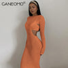 Long Sleeve Knitted Maxi Dress for Women 2023 Spring Sexy Bodycon Cut Out Party Club Tight Long Dresses Elegant Black Clothing