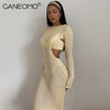 Long Sleeve Knitted Maxi Dress for Women 2023 Spring Sexy Bodycon Cut Out Party Club Tight Long Dresses Elegant Black Clothing