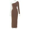Long Sleeve One Shoulder Sexy Maxi Dress For Women Elegant Cut Out Party Prom Evening Bodycon Long Dresses 2023 Fall White Brown