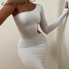 Long Sleeve One Shoulder Sexy Maxi Dress For Women Elegant Cut Out Party Prom Evening Bodycon Long Dresses 2023 Fall White Brown
