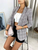 Long Sleeve Slim Printed Plaid Blazers Women Retro Jacket Turn-down Collar Coat Pocket Female Autumn and Winter Jacket Ladies