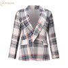 Long Sleeve Slim Printed Plaid Blazers Women Retro Jacket Turn-down Collar Coat Pocket Female Autumn and Winter Jacket Ladies