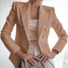 Long Sleeve Slim Suit For Women Golden Double- Breasted  Tops Solid Color Casual Jackets  Office Wear