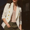 Long Sleeve Slim Suit For Women Golden Double- Breasted  Tops Solid Color Casual Jackets  Office Wear