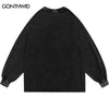 Long Sleeve T-Shirt Men Hip Hop Vintage Graphic Print Cotton Distressed Wash Tshirt Streetwear 2023 Harajuku Retro Casual Shirts