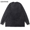 Long Sleeve T-Shirt Streetwear Men Solid Color Plain Casual Cotton Wash Distressed Tee Shirts Harajuku Loose Tshirt Tops