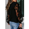 Long Sleeve Top Women Elegant Ruffle Blouse See Through Mesh Lantern Sleeve Round Neck Autumn Shirt MX0052