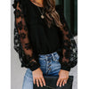 Long Sleeve Top Women Elegant Ruffle Blouse See Through Mesh Lantern Sleeve Round Neck Autumn Shirt MX0052