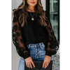 Long Sleeve Top Women Elegant Ruffle Blouse See Through Mesh Lantern Sleeve Round Neck Autumn Shirt MX0052