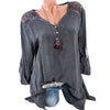 Long Sleeve V-neck Blouse Lace Tops Women 2022 Shirt Patchwork Tunic Ladies Hollow Out Crochet Blusas Plus Size 5XL