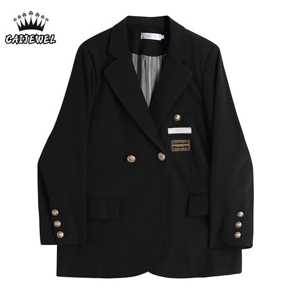 Long Sleeves Black Plus Size Clothing for Women Suit Blazer Chic Office Lady Double Breasted Blazer Ladies Outerwear Top