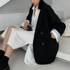 Long Sleeves Two Pockets Double-breasted Oversized Casual Blazer Autumn Winter Solid Color Casual Lapel Suit Jacket Outerwear