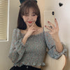 Long Slevee Blouses Streetwear Women Floral Print Pleated Blouses Female Shirts Square Collar Short Chiffon
