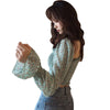 Long Slevee Blouses Streetwear Women Floral Print Pleated Blouses Female Shirts Square Collar Short Chiffon