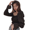 Long Slevee Blouses Streetwear Women Floral Print Pleated Blouses Female Shirts Square Collar Short Chiffon