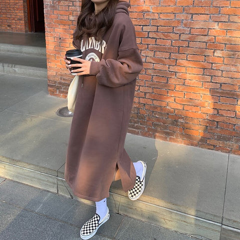 Long Thick Velvet Hoodie Sweater Knee Length Women Version Autumn and Winter Foreign Trade 2022 Clothes For Women