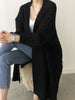 Long Winter Cardigan Women Vintage Side Split Knitwear Korean Mid-length Knit Sweater Casual Solid Long Sleeve Cardigan