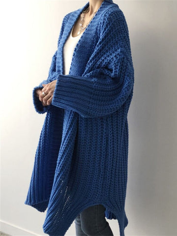 Long Winter Cardigan Women Vintage Side Split Knitwear Korean Mid-length Knit Sweater Casual Solid Long Sleeve Cardigan