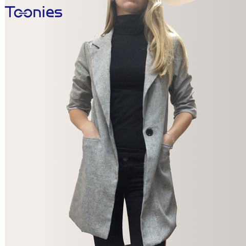 Long Women Blazer and Jacket One Button Slim Casual Long Sleeve Blazers Solid Color Elegant Plus Size XXL Women's Blazer Jackets