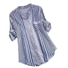 Long Women Plus Size Three Quarter Blouses Women Casual Striped Print V-neck Loose Fit Top Tee lady Blouse Zip-up Soft Shirt