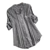 Long Women Plus Size Three Quarter Blouses Women Casual Striped Print V-neck Loose Fit Top Tee lady Blouse Zip-up Soft Shirt
