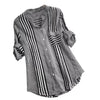 Long Women Plus Size Three Quarter Blouses Women Casual Striped Print V-neck Loose Fit Top Tee lady Blouse Zip-up Soft Shirt
